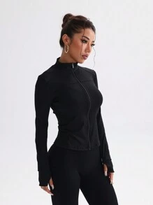 FWH Bộ đồ thể thao nữ ôm sát, chạy bộ, có khóa kéo, co giãn, thoải mái, mềm mại, tối giản, thanh lịch - Phối màu hấp dẫn, tương phản màu sắc, phù hợp cho chạy bộ và dạo phố, áo khoác yoga tay dài ôm sát thời trang gợi cảm, bộ 2 món. - Nhiều màu - Xem 7