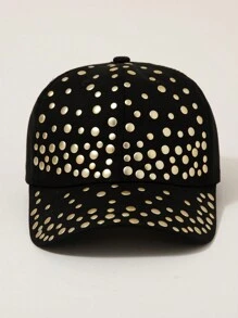 女士纯色水钻装饰圆边棒球帽，休闲日常穿着 - A - 查看 14