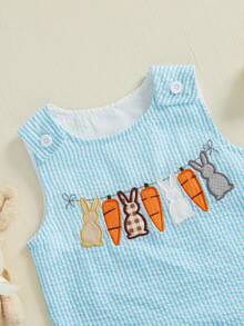 Toddler Girls Boys Clothes Ovrealls Rompers Easter Clothes Rabbit Carrot Embroidered Sleeveless Baby Bodysuits Jumpsuits - 藍色 - 查看 7