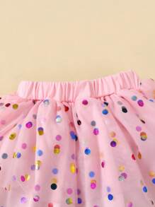 2件套可爱复活节兔子字母图案短袖连体衣和彩色波点网纱裙套装