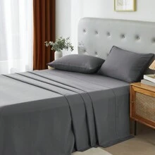 3/4 Piece Home Bed Sheet Set, Soft, Comfortable And Breathable Bedding Set, Hotel Luxury Home Summer Bedding Sheets Twin, 1 Or 2 Pillowcases, 1 Flat Sheet And 1 Fitted Sheet,Room Decor,  Ideal Gift. - Màu xám đen - Xem 6