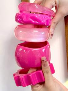 1 chiếc vòng tay thời trang màu hồng cánh sen dành cho nữ, thiết kế hình tròn và bánh răng bất đối xứng, thanh lịch và đa năng, phù hợp với phong cách trưởng thành (Độ lệch kích thước 3mm/0,11 là bình thường) - Màu Hồng Tươi - Xem 4