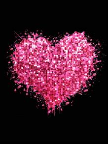 Camiseta con corazón brillante rosa, perfecta para el Día de San Valentín, camiseta de Día de San Valentín con corazón de lentejuelas falsas, regalo para ella, camiseta de amor para mujer de talla grande de manga corta y cuello redondo, casual, para vacaciones de verano - Negro - Ver 3