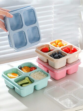 4 Compartment Bento Box With Lid, No Odor Mixing, Suitable For Sharing & Packing Food,Snack Compartment Box, Nut Candy Sealed Box, Small Food, Pastry, Fruit, Refrigerator Preservation Box,School Supplies