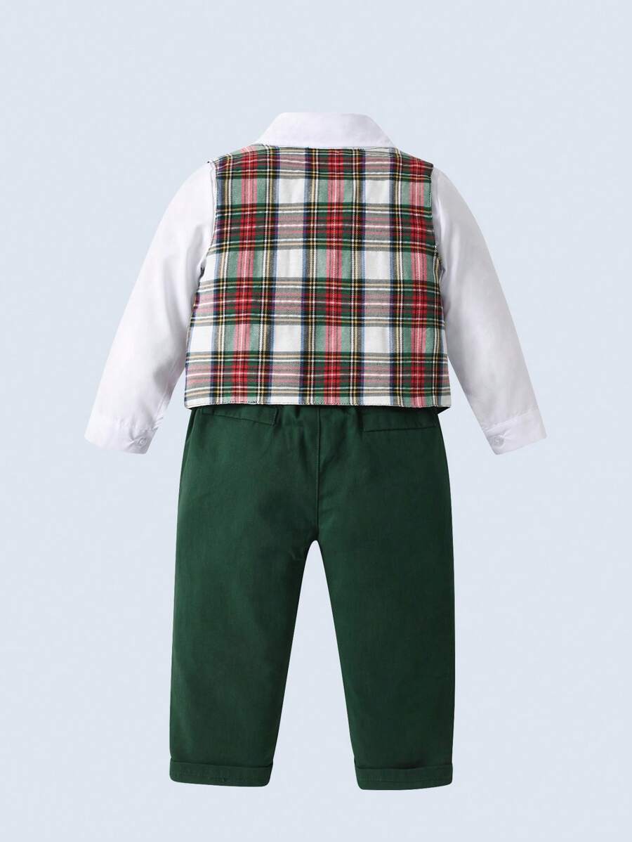 BOARNSEORL 3 Stücke Anzug-Set für junge Herren: Langarm-Weißes Hemd mit Fliege, Weste und Hose, modisches, stilvolles Outfit für Geburtstagsparty, formelles Abendessen, Outdoor-Hochzeit, Pageboy