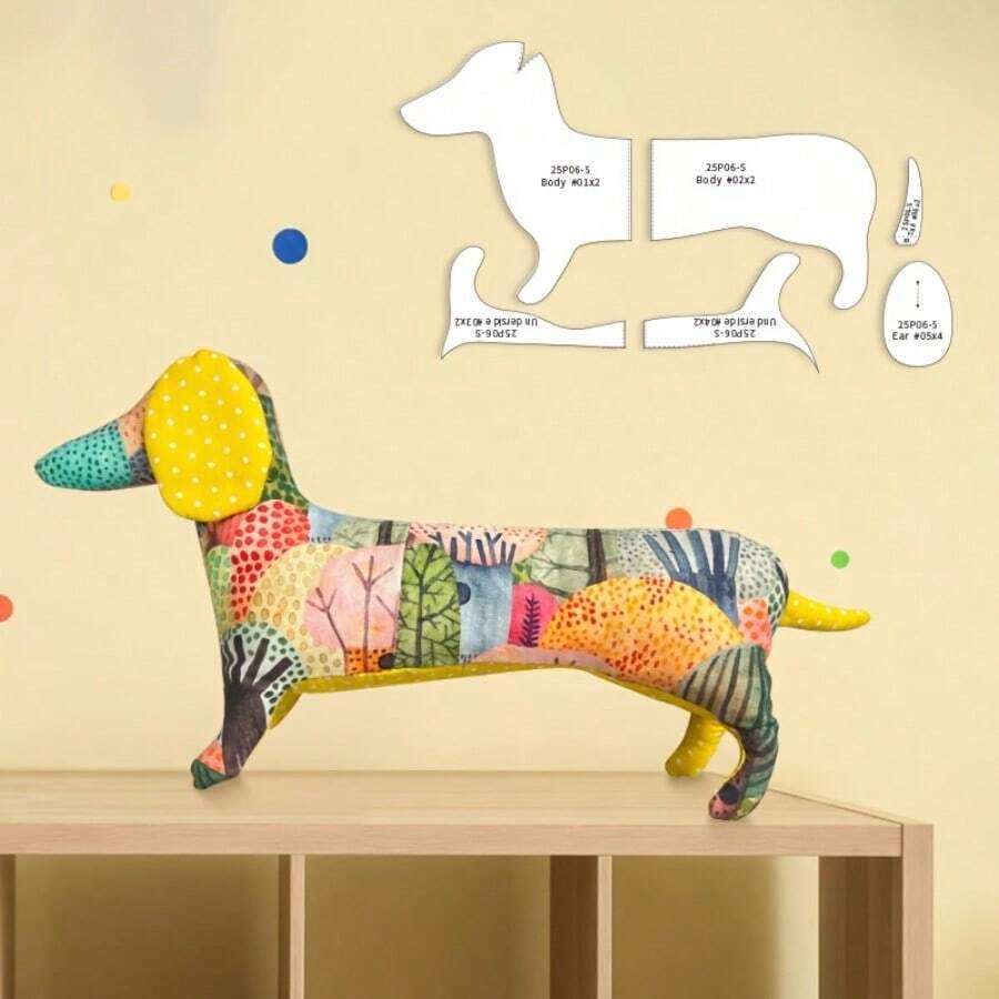 6 件狗形亚克力缝纫模板，手工制作记忆狗绗缝刺绣图案 DIY 玩偶工艺品用品带说明书 - 透明 - 查看 1