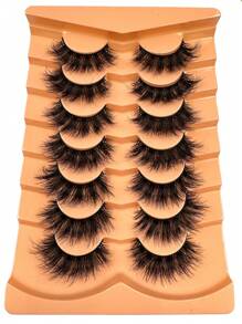 7 对超炫假睫毛，3D 仿貂皮睫毛，全条睫毛，自然睫毛，蓬松浓密睫毛，细线睫毛，猫眼睫毛，条状睫毛，睫毛，睫毛，假睫毛 - 自然纖長款 - 查看 3