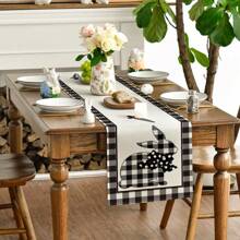 Plaid Buffalo Check Rabbit Carrot Easter Tablecloth, Seasonal Holiday Kitchen Dining Table Decoration Indoor Outdoor Home Party Decor, Spring/Summer