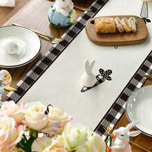 Plaid Buffalo Check Rabbit Carrot Easter Tablecloth, Seasonal Holiday Kitchen Dining Table Decoration Indoor Outdoor Home Party Decor, Spring/Summer