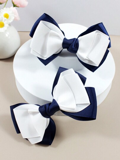 2pcs/Set Girls White & Blue Bow Hair Clips, Cute Simple & Sweet Hair Accessories For Students Back To School
