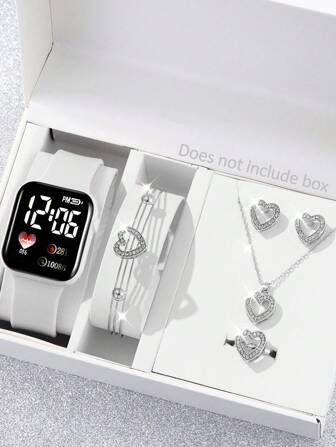 6pcs/Set Heart-Shaped Digital Display Electronic Watch, Cute Gift For Female Students