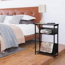 Vintage Slim Side Table, 3-Tier Modern End Table For Narrow Spaces, 24.6" Height, Small Nightstand With Storage Shelf & Magazine Rack, Space-Saving Design For Sofa Or Bedside Grey - 黑色 - 查看 5
