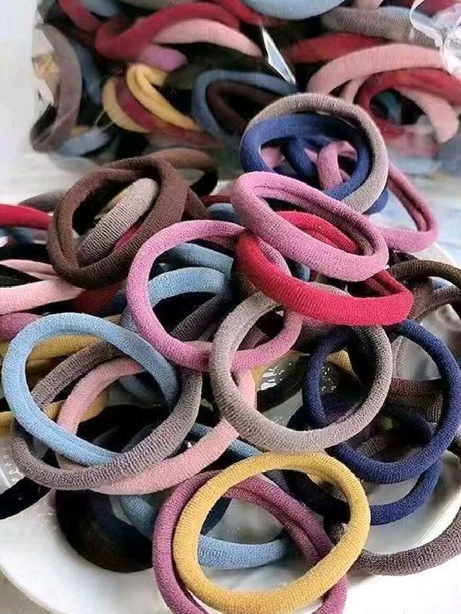 100 件/10 件女士百搭黑色、蓝色、红色、卡其色、粉色高弹力无损伤发带，时尚百搭，优雅别致，简约设计发带，适合日常佩戴、休闲、派对、通勤、度假、洗脸、化妆、发型设计家居浴室装饰秋季装饰返校 - 彩色 - 查看 1