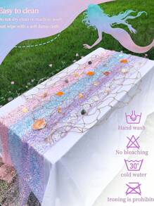 1pc Rainbow Blue Sparkly Table Cloth, 30cm X 275cm, Baby Shower Decoration, Rectangular Glitter Tablecloth For Birthday Party, Home Decor