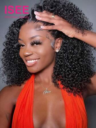 ISEE HAIR Wear & Go 6x4 HD Lace Glueless Kinky Curly Wigs Bleached Knots Pre-Plucked & Pre-Cut Lace Closure Wig With Natural Hairline 180% Density 10-28 Inch Natural Color Daily Use For Beginner Friendly