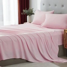 3/4 Piece Home Bed Sheet Set, Soft, Comfortable And Breathable Bedding Set, Hotel Luxury Home Summer Bedding Sheets Twin, 1 Or 2 Pillowcases, 1 Flat Sheet And 1 Fitted Sheet,Room Decor,  Ideal Gift. - 粉色 - 查看 3