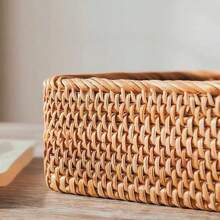 1 pièce/3 pièces Panier à fruits en rotin, plateau carré panier à pain, panier de service décoratif tressé à la main pour table de salon, plan de travail de cuisine, décoration rustique de maison