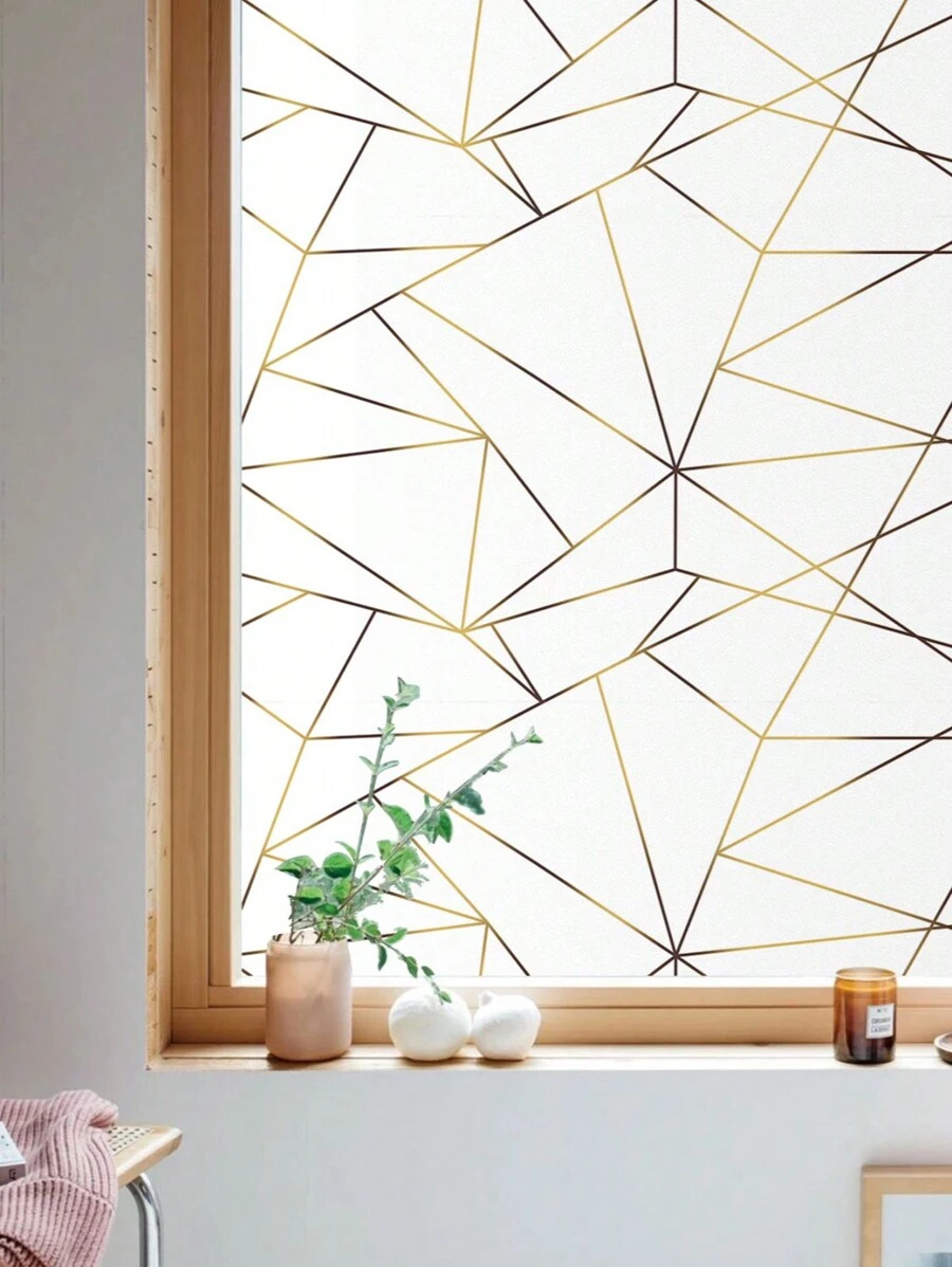1 Cuộn Phim dán cửa sổ riêng tư hình học Artyuan Gold Geometric Lines - Vinyl tĩnh điện mờ màu trắng - Thích hợp cho cửa sổ, có thể tháo rời, chặn tia UV (17,7*118 inch)