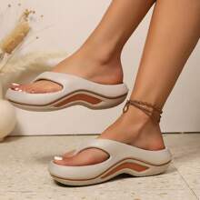 女士时尚休闲纯色 EVA 橡胶一体式人字凉鞋，轻便、舒适、柔软，适合所有季节，适合日常生活、室内、工作或海滩度假等场景 - 灰棕色 - 查看 10