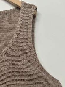 Men's Solid Color Sleeveless Simple Loose Sweater, Casual Daily Wear - Brown - View 4