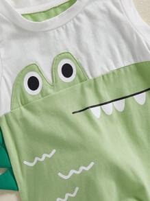 Adorable Baby Dinosaur Romper With Tail Sleeveless Summer Bodysuit For Boys And Girls Cute And Comfortable Dino Outfit - Green - View 5