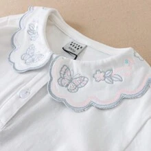 Girls Spring Casual Embroidered Collar Knitted Top, Back To School Tween Girl - White - View 3