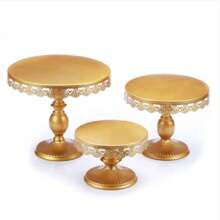 Set Of 3 Round Metal Cake Stand Set, Displaying Table For Birthday Party Cake Display Baby Shower Wedding Pastry Decor Supplies Cupcake Dessert Decoration - Champagne - View 5
