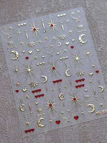 1 件装星星月亮心形指甲饰品贴纸 DIY 艺术 Y2K 风格 3D 美甲装饰贴花