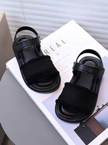 1 Pair Children Solid Color Casual Flat Outdoor Simple Versatile Sandals, Suitable For Spring/Summer - Black - View 2