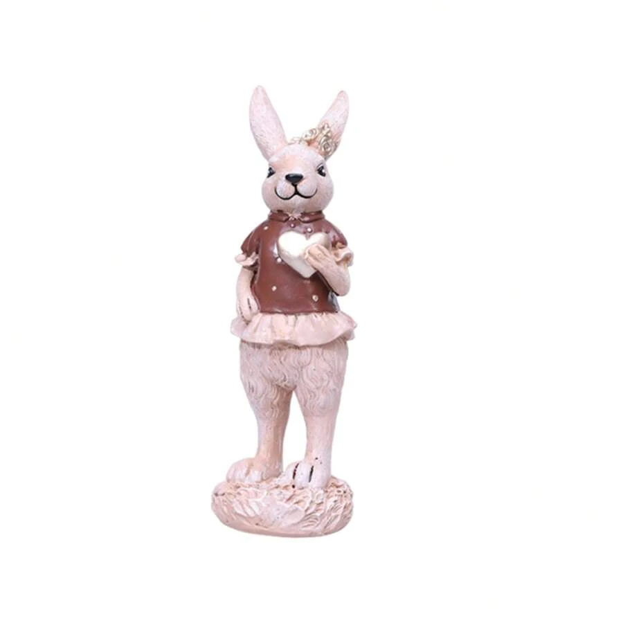 Easter Bunny Figurines Love Heart Yellow Flower Design Resin Rabbit Statue Easter Bunny Decor For Home Holiday - Brown - View 1