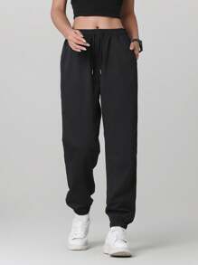 2pcs Solid Color Women's Sporty Pants, Outdoor Cycling, Running, Casual Drawstring Sweatpants, Versatile Simple Knit Trousers, Spring/Summer - Multicolor - View 2