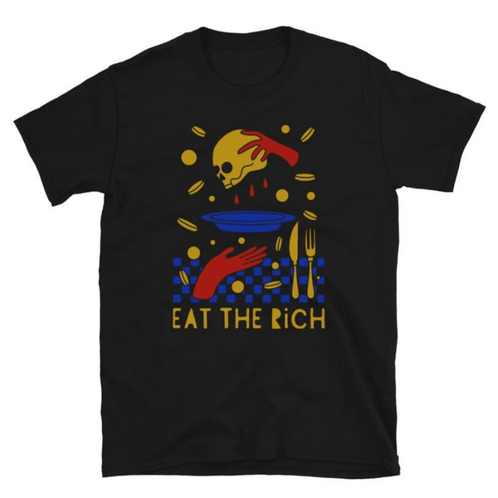 Camiseta Come a los ricos Camiseta anticapitalista Camiseta Protes Ropa izquierdista Camiseta anticapitalista - Negro - Ver 1
