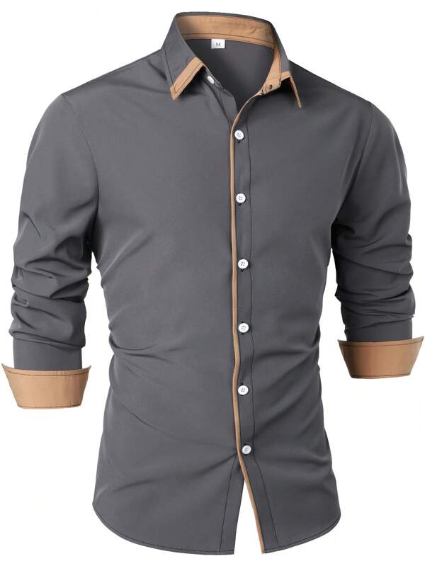 Chemise d'affaires décontractée à manches longues et colorbloc pour hommes