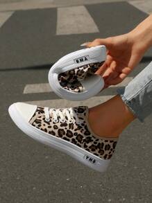 Nuevos zapatos de lona con estampado de leopardo casual, cómodos, transpirables, antideslizantes y versátiles para deportes al aire libre y uso diario, para primavera/otoño - estampado de leopardo marrón - Ver 3