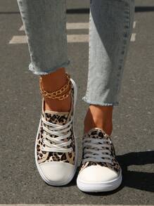 Nuevos zapatos de lona con estampado de leopardo casual, cómodos, transpirables, antideslizantes y versátiles para deportes al aire libre y uso diario, para primavera/otoño - estampado de leopardo marrón - Ver 5