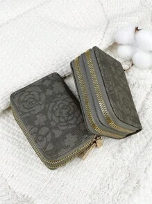 植物图案花朵图案双拉链钱包多功能零钱包字母图案卡夹多卡位卡片收纳盒信用卡学校用品宿舍钱包女士小钱包钱包小钱包 - 彩色 - 查看 20