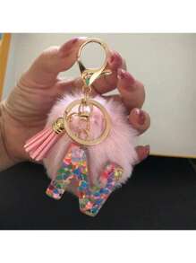 1 Pc,Alphabet Initial Letter Keychain Cute Plush Pom Pom Key Chain Ring Bag Backpack Charm Car Hanging Pendant Women Girls Gift,Cute Sequins Resin Key Chain,Wallet And Handbag Accessories, Keychain With Tassels,Alphabet Initial Letter A-Y - Pink - View 32