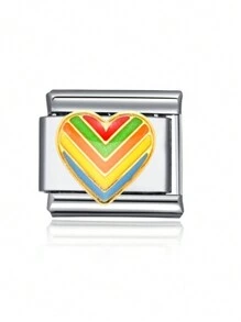 1 件 2025 情人节顶级时尚彩色字母心形翅膀拼图 DIY 意大利模块化饰品情侣手链不锈钢首饰制作组件，适合节日礼物、派对、日常服装配饰 - 彩色 - 查看 13