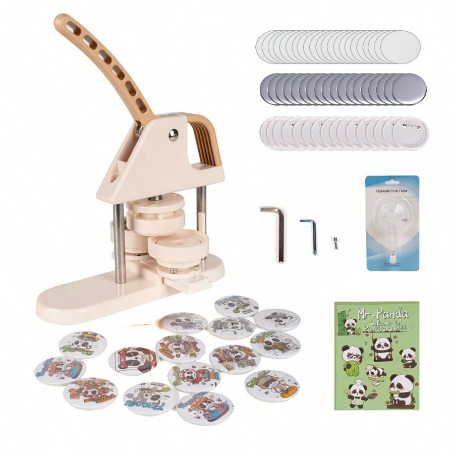 DIY Badge Making Machine For Children, Self-Made Button Maker, Metal Badge Customization Device - Beige With Earthy Yellow - View 1