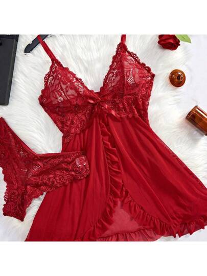 Set Women Verleidelijke Deep V, Kanten Lotus Ladies Underwear Set, Bedroom Bathroom, Universal Going Out view 4