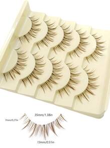 Asiteo 5 Pairs Cartoon Style Brown False Eyelashes, Soft And Lightweight, Comfortable To Wear, Transparent Lash Band, Suitable For Daily Makeup - 尖尾漫畫款 - 查看 5