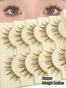Asiteo 5 Pairs Cartoon Style Brown False Eyelashes, Soft And Lightweight, Comfortable To Wear, Transparent Lash Band, Suitable For Daily Makeup - 尖尾漫畫款 - 查看 1
