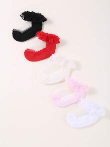 5 Pairs Of Toddler Solid Color Lace Breathable Mesh Socks Princess Style, Soft And Breathable Baby Socks Newborn Infant Socks Cute