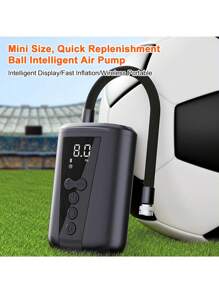Portable Ball Pump With Rechargeable Battery And LED Light. Electric Air Pump Kit Includes Needle, Nozzle, And Hose. Suitable For Soccer Balls, Basketballs, Volleyballs, Water Polo Balls, Footballs, Fitness Balls, Balloons, And Inflatable Toys. 3.7V 2000mah Lithium-Ion Battery. - Black - View 6
