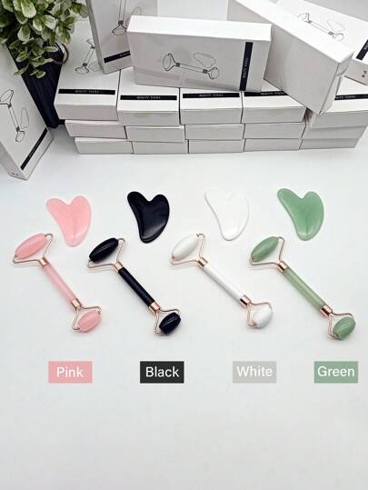 2 Packs Facial Massage Tools Pink Massage Tools Women Portable Female Beauty With Roller Massager And Gua Sha Board For Face And Body