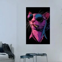 Pink Cat Hanging Painting, Minimalist Art Decor, Perfect For Bedroom And Dining Room Walls - 帆布畫 - 查看 5