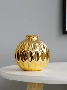 1 pieza Jarrón cerámico redondo, estilo de lujo con baño de oro/plata, adecuado para flores, festivales, escritorio, oficina, estantería, pasillo, decoración del hogar para el Día de San Valentín, decoración del hogar, útiles escolares, jarrón de flores, jarrón de vidrio