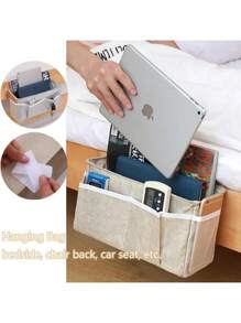 Creative Bedside Sofa Storage Bag Multifunctional Notebook Mobile Phone Car Seat Back Hanging Cotton And Linen Storage Basket,Boho Vibes - Beige - View 2