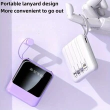 10000mAh 迷你可爱口袋大小 5V2A 快速充电便携式移动电源，小尺寸大容量，内置 4 合 1 可拆卸电缆，高速充电电池，兼容 6 7 8 X XR 11 12 13 14 15 Pro Max，兼容 Apple 、iPad、Android 手机，适合送给家人、朋友、孩子、生日、圣诞节、冬季电池礼物，适合送给母亲、家人、朋友、生日、夏季，适合户外玩耍、购物、旅行，便携式电源显示电池电量 - 紫色 - 查看 3