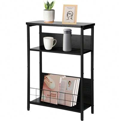 Vintage Slim Side Table, 3-Tier Modern End Table For Narrow Spaces, 24.6" Height, Small Nightstand With Storage Shelf & Magazine Rack, Space-Saving Design For Sofa Or Bedside Grey